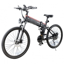 TGHY Bici TGHY Bicicletta Montagna Elettrica Pieghevole per Adulti 26" da Viaggio Motore 48V 500W Batteria Removibile 10Ah Pedalata Assistita 21 velocità Freno a Disco Doppio Ammortizzatore, Nero