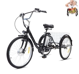 Generic Bici Tricicli elettrici per adulti a 3 ruote bici elettrica con ruota da 24 pollici per donna Low Step-Through Cruise Trike con batteria al litio rimovibile da 36 V 12 AH, cesto di carico (24 '', nero)