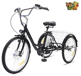Generic Bici Triciclo elettrico per adulti 24 pollici bicicletta a 3 ruote da donna ingrandita il carrello per gite della spesa 36 V12 AH batteria al litio 350 W motore senza spazzole (36 V12 ah-black)