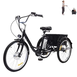 Generic Bici Triciclo elettrico per adulti a 3 ruote per bicicletta con batteria al litio 36V12AH con carrello extra large utilizzabile da solo, triciclo da 24 pollici per genitori elettrico / assist / pedale (nero)