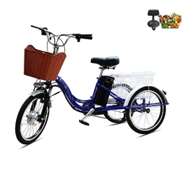 Generic Bici Triciclo elettrico per adulti, bici a 3 ruote da 20 pollici per genitori per allargare il cestello posteriore Elettricità / Assistenza / Pedali 48V12AH batteria al litio Adulti Unisex (blue)
