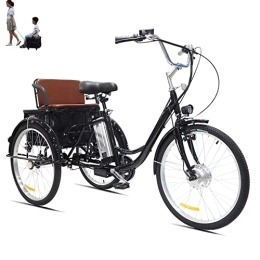Generic Bici Triciclo elettrico per adulti Bicicletta elettrica a 3 ruote con cestello per verdure posteriore durevole, Triciclo da crociera a 3 ruote da 24'' con batteria al litio rimovibile da 36V12Ah (black2)