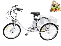 MAYIMY Bici elettriches Triciclo per adulti bicicletta ibrida triciclo per anziani batteria al litio triciclo a 3 ruote 36V12AH comoda bicicletta servoassistita con cesto posteriore i genitori la spesa<br>(white 24inch)