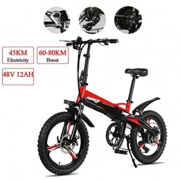 TTW Bici TTW Bicicletta elettrica Pieghevole 20 * 2, 5 Pollici Adulti 7 velocità Mountain Bike 48V 350W 30KM / H Batteria agli ioni di Litio City E-Bike Carico 330lbs, Rosso