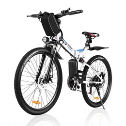 Vivi Bici elettriches Vivi Bicicletta elettrica Mountain Bike elettrica per Adulti, Bici elettrica Pieghevole da 26 '' Motore da 250 W con Batteria agli ioni di Litio da 36 V 8 Ah, Cambio a 21 velocità (White Blue)