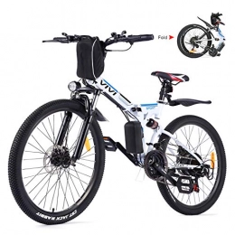 Vivi Bici Vivi Bicicletta Elettrica Pieghevole, 26'' Mountain Elettrica Bike 350W Bici Elettrica per Adulti con Batteria Rimovibile 8Ah, Professionale 21 velocità, Sospensione Completa (26'' Bianca)