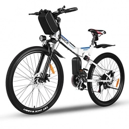 Vivi Bici Vivi Mountain Bike elettrica da 26", Bici elettrica da Montagna Pieghevole, Batteria Rimovibile 36V / 8AH, Bicicletta elettrica a 21 velocità per Adulti, Totale Assorbimento degli Urti (Bianco Blu)