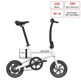 W&TT Bici W&TT Mini Bici elettrica 36V 6A 250W Pieghevole E-Bike con Resistenza 25KM e velocit Massima 25km / h, 12" Doppio Disco Freni Bicicletta City Commuter Bike, White