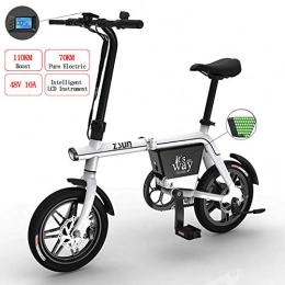 W&TT Bici elettriches W&TT Pieghevole Bicicletta elettrica 14 Pollici Adulti Doppio Disco Freni Commuter Bike 48V 10A IP56 Impermeabile E-Bike con 70 km Gamma e velocit Massima 30km / h, White