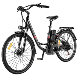 Winice Bici Winice Bici elettrica 26", bici da città per adulti, e-bike uomo / donna batteria 36V 8Ah rimovibile, bici elettrica cruiser Shimano 7 velocità, gamma 50KM, 3 modalità, 25KPH (Nero)