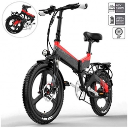 YSHUAI Bici YSHUAI E-Bike Pieghevole da 20 Pollici Biciclette Elettriche Bici Elettrica Mountain Bike Pneumatico Grasso da 400 W con Batteria al Litio da 48 V 10, 4-12, 8 Ah Autonomia Fino A 120 Km, Rosso, 10.4A