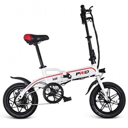 ZBB Bici elettriches ZBB Biciclette elettriche Bicicletta elettrica Pieghevole da 14 Pollici 350 W Sporting con caricabatteria Rimovibile al Litio 36V e Serratura Portatile e Facile da trasportare, White, 45to55KM