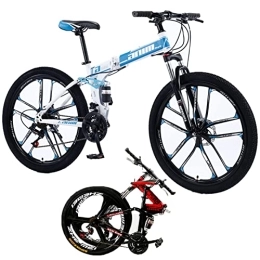 Generic Bici 26 Pollici Bicicletta Pieghevole 21 / 24 / 27 / 30 velocità Pieghevole Mountain Bike, da Corsa Ultraleggera Telaio in Acciaio Ad Alto Tenore di Carbonio per Uomini Donne, Blue / 10, 30