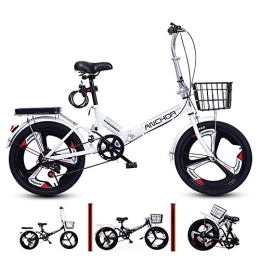 Nileco Bici pieghevoli 6 Velocità Leggero Bici Pieghevole, Assorbimento Degli Urti Bicicletta Pieghevole Con 3 Raggi & Cesto Di Ferro & Blocco Bicicletta Portatile Adatto Per 120cm-altezza 165cm-Bianco Un