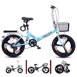 MEVIDA Bici pieghevoli 6 Velocità Leggero Bici Pieghevole, Assorbimento Degli Urti Bicicletta Pieghevole Con 3 Raggi & Cesto Di Ferro & Blocco Bicicletta Portatile Adatto Per 120cm-altezza 165cm-Blu Un