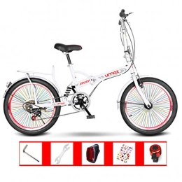 AOHMG Bici AOHMG 20'' Bici Pieghevoli, Single-Speed ​​Steel Telaio Leggero Compatto Commuter Pieghevole Città Biciclette, Unisexe con Pneumatici antiusura, White