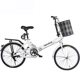 ASYKFJ Bici pieghevoli ASYKFJ Bicicletta Pieghevole 20 Pollici Folding Bike Maschile Adulta Lady Città Commuter Bici di Sport con Il Cestino, Bianco