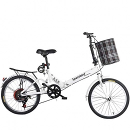 ASYKFJ Bici pieghevoli ASYKFJ Bicicletta Pieghevole Folding Bike velocità variabile Maschio Adulta Lady Città Commuter Bici di Sport con Il Cestino (Color : White)