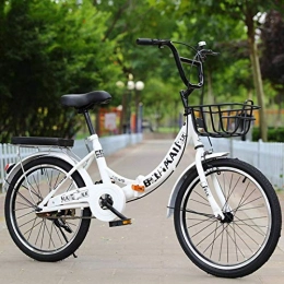 BEIGOO Bici pieghevoli BEIGOO Donna Leggero Portatile Bicicletta, Single Speed Bicicletta Pieghevole, Uomini E Donne Comfort Bike, con Portapacchi Posteriore-Bianco-20pollici