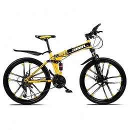 PsWzyze Bici bici Pieghevole Freni a Doppio Disco，Mountain bike adulto con freno a doppio disco a 30 marce a sospensione completa, bici da fondo pieghevole in acciaio al carbonio-Ruota da 26 "10 raggi_giallo