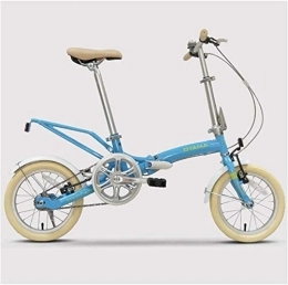 NOLOGO Bici Bicicletta Biciclette Mini Pieghevole, da 14 Pollici Adulti Donne Single Speed ​​Pieghevole Biciclette, Leggero Portatile Super Compatto Urbano Commuter Biciclette, Bianchi (Color : Blue)