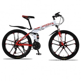 ZWPY Bici Bicicletta Da Fuoristrada Da 26 Pollici, Bici Pieghevole A 24 Velocit, Acciaio Ad Alto Tenore Di Carbonio, Design Con Assorbimento Degli Urti, Bici Da MTB, Per Ciclismo Sportivo All'aperto, White red