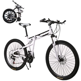 Generic Bici Bicicletta Pieghevole Pieghevole Bici Folding MTB Mountain Bike Pieghevole 21 velocità Full Suspension Unisex Telaio in Acciaio Ad Alto Tenore di Carbonio, White, 24inch