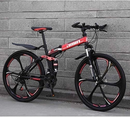 FMOGE Bici Biciclette Pieghevoli per Mountain Bike, Freno A Doppio Disco da 26 Pollici A 24 velocità con Sospensione Completa Antiscivolo, Telaio in Alluminio Leggero, Forcella Ammortizzata, Rossa, C