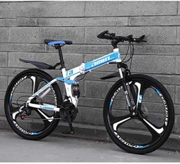 FMOGE Bici Biciclette Pieghevoli per Mountain Bike, Freno A Doppio Disco da 26 Pollici A 27 velocità con Sospensione Completa Antiscivolo, Telaio in Alluminio Leggero, Forcella Ammortizzata, Blu, B