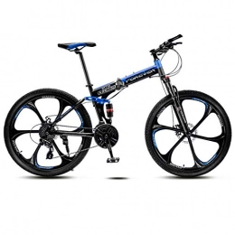 CXSMKP Bici CXSMKP Bicicleta De Montaña Plegable para Adulto 24 Pulgadas, 6 Habló 21 Velocidades Freno De Disco Doble, Suspensión Completa, Neumáticos Antideslizantes, Estructura De Acero al Carbono, Blu