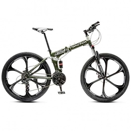 CXSMKP Bici CXSMKP Bicicleta De Montaña Plegable para Adulto 24 Pulgadas, 6 Habló 21 Velocidades Freno De Disco Doble, Suspensión Completa, Neumáticos Antideslizantes, Estructura De Acero al Carbono, Verde