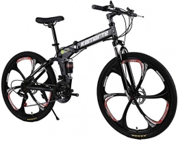 Ding Bici pieghevoli Ding Folding Bike Mountain Bici Adulta 26 Pollici 21 velocità d'urto Freni a Disco Doppio Student Biciclette Assault Bici Pieghevole Auto (Color : Black)