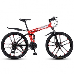 Dsrgwe Bici pieghevoli Dsrgwe Mountain Bike, Mountain Bike, Biciclette Pieghevoli Montagna, Sospensione Doppia e Doppio Freno a Disco, MTB Bike (Color : Red, Size : 21-Speed)