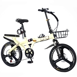 Dxcaicc Bici Dxcaicc Bicicletta pieghevole Bicicletta portatile con 7 velocità Telaio in acciaio al carbonio da 16 / 20 / 22 pollici Bicicletta da città facile da piegare, Giallo, 20 inch