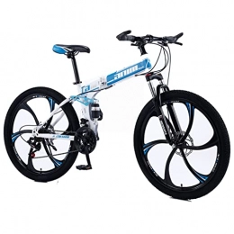 EASSEN Bici pieghevoli EASSEN 26"Pieghevole Mountain Bike con Sospensione Intera Struttura in Acciaio Elevato in Acciaio al Carbonio, Drivetrain a 21 velocità, caratteristica 6 Raggio 24 / 26" ruo White blue-24