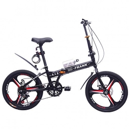 FJW Bici FJW Bici Pieghevole Unisex 20 Pollici Ruote a 3 Razze Telaio in Acciaio ad Alto tenore di Carbonio 7 velocità con i Freni a Disco Alunno Bambino Commuter City Bicicletta, Black