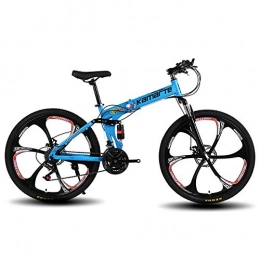 FJW Bici FJW Mountain Bike Unisex Telaio Pieghevole, Ruote a 6 Razze da 26 Pollici MTB Bike, Bici da Uomo Dual Suspension 21 / 24 / 27 velocit con i Freni a Disco, Blue, 21Speed