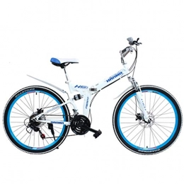 GWM Bici GWM Bicicletta Pieghevole Bicicletta della Montagna Doppio Assorbimento di Scossa Doppio Freno a Disco Donne Biciclette e Man City Commuter Bicicletta, Blu-Bianco (Color : 24-Speed, Size : Large)