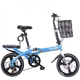 GYL Bici GYL Portatile e Leggero 16 / 20 Pollici Bici Pieghevole Studenti & Adulti Trasmissione a Sei velocità Sistema di Freno a Doppio Disco Sicuro, Blu, 16inch