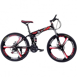 Hmcozy Bici pieghevoli Hmcozy Bici piegante della Montagna, 26"Freni a Disco Doppio Unisex off Road Biciclette 24 ad Alta velocità in Acciaio al Carbonio Doppio Ammortizzante Biciclette per Easy Travel, Rosso