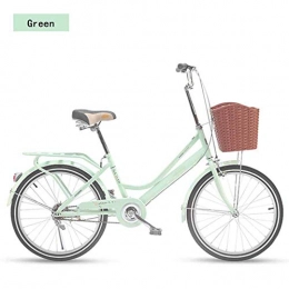 HY-WWK Bici HY-WWK Bici per Città Leggera per Adulti, con Sedile Posteriore 22 Pollici Retro Pendolare Bicicletta Telaio in Acciaio ad Alto Tenore Di Carbonio con Cestino, Giallo, Verde