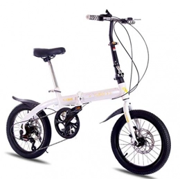 JI TA Bici pieghevoli JI TA Bicicletta Uomo City Bike Alluminio Citta Bici Pieghevole Leggera 16 Pollici per Donna - Regolabile Manubrio E Sella Comoda, Disc Brake, Cambio 6 velocità / White