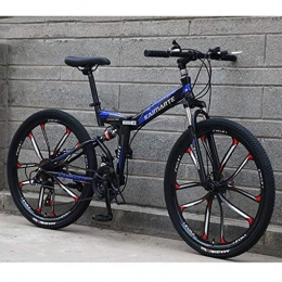 JLZXC Bici pieghevoli JLZXC Mountain Bike Mountain Bike, 26 inch Unisex Pieghevole Mountain Biciclette Telaio Leggero in Acciaio al Carbonio 21 / 24 / 27 Costi Full Suspension (Color : Blue, Size : 21speed)