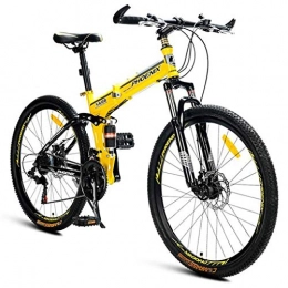 JLZXC Bici pieghevoli JLZXC Mountain Bike Mountain Bike, 26" Pieghevole delle Donne / Uomini Ravine Bike 21 Costi MTB Carbon Steel Frame Freno A Disco Doppia della Sospensione (Color : Yellow)