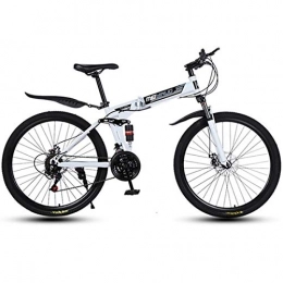 JLZXC Bici JLZXC Mountain Bike Mountain Bike, Biciclette Pieghevoli, Acciaio al Carbonio Telaio, Full Suspension Doppio Freno A Disco, 26inch Ruote A Raggi (Color : White, Size : 21-Speed)