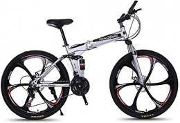 June Bici pieghevoli June Mountain Bike per Adulti Pieghevole 21 / 24 / 27 velocità Bici da Fuoristrada Ruote in Lega di Magnesio da 26 Pollici Biciclette con Ammortizzatore Anteriore A Disco E Freno A Disco Blu, White-21S