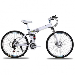 KXDLR Bici KXDLR 26 Pollici Mountain Bike Acciaio al Carbonio Pieghevole Telaio 24 Speed ​​Shift Mountain Bike Bicicletta Pieghevole Bicicletta con Sospensione Doppia, Bianca