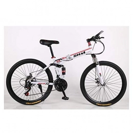 KXDLR Bici KXDLR Doppio Sospensione / Freni A Disco 21 velocità Mountain Bike Frame Ad Alta Acciaio al Carbonio Pieghevole, Bianco / Rosso, 26 Pollici