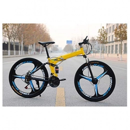 KXDLR Bici KXDLR Folding Mountain Bike, Acciaio al Carbonio Telaio Doppio Ammortizzatore per Mountain Bike, Bambini di Montagna Adulto in Bicicletta, Sedile Regolabile, 26Inch 27Speed, Giallo