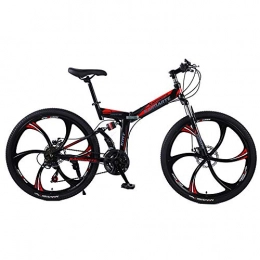 LIU Bici pieghevoli LIU Hardtail Mountain Bike 24 / 26 Pollici, Cambio a Catena Shimano a 21 / 24 / 27 rapporti, Bicicletta Outdoor, MTB, Forcella Elastica, Freni a Disco Meccanici, BlackRed, 24inch27speed